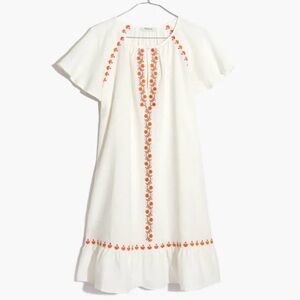 White Embroidered ruffle Dress with Orange Accents